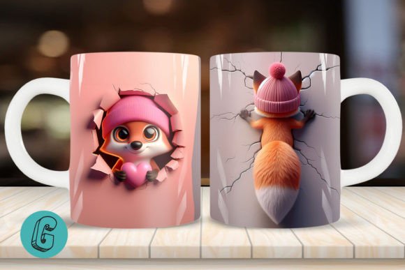 3D Fox Valentine Mug Wrap: A Delightful Design Asset