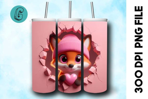 3D Fox Valentine Tumbler Wrap (27) for Creative Projects