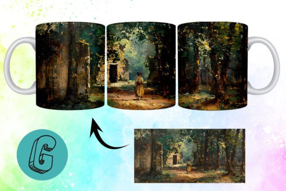 3D Oil Paint Forest Garden Mug Wrap: A Creative Download