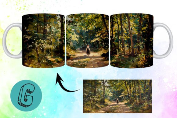 3D Oil Paint Forest Garden Mug Wrap: Creative Digital Art