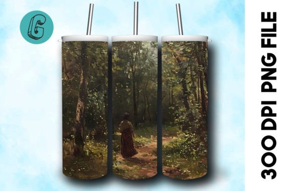 3D Oil Paint Forest Tumbler Wrap 25: A Digital Art Asset
