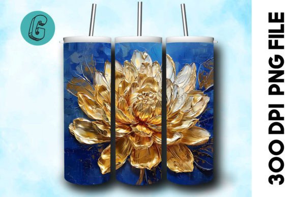 3D Oil Paint Gold Flower Tumbler Wrap 24: Elegant Design Asset