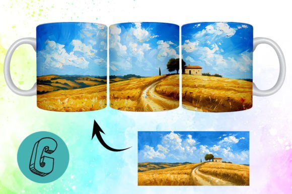 3D Oil Paint Landscape Mug Wrap: Creative Digital Download