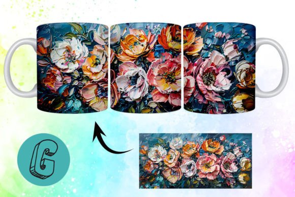 3D Oil Paint Pretty Flowers Mug Wrap 08: Elevate Your Projects