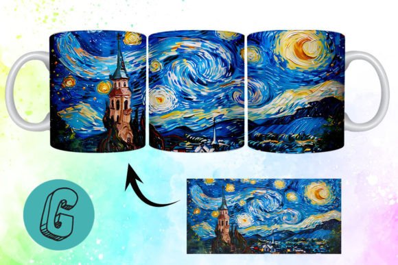 3D Oil Paint Starry Night Mug Wrap 04: Digital Art for DIY Projects