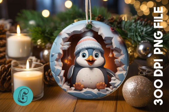 3D Penguin Break Through Ornament (07): A Festive Design Asset