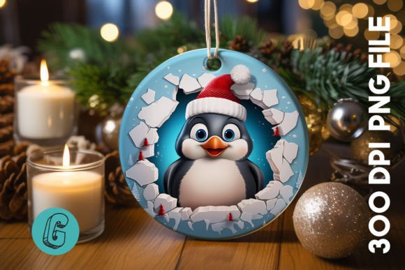 3D Penguin Break Through Ornament (12) for Creative Projects