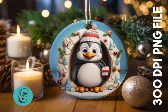 3D Penguin Break Through Ornament (14): A Festive Design Asset