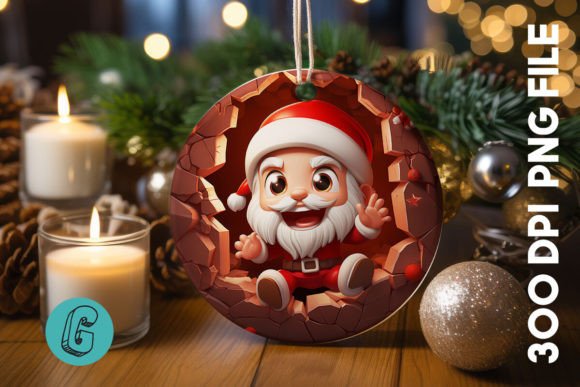 3D Santa Break Through Ornament (25): Festive Holiday Digital Art