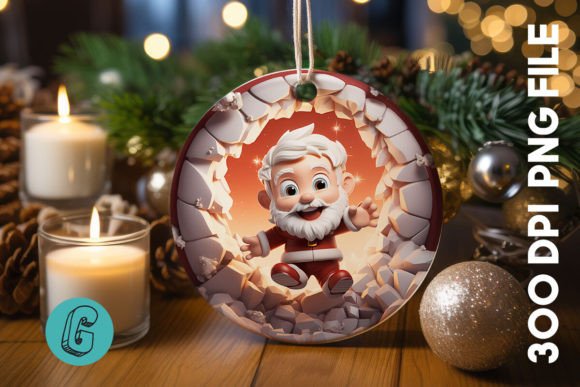 3D Santa Break Through Ornament (31) High-Quality Digital Download