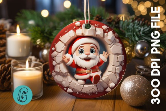 3D Santa Break Through Ornament (36)