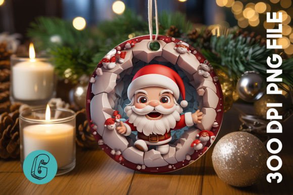 3D Santa Break Through Ornament: A Festive Design Asset