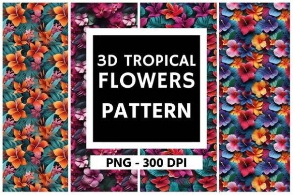 3D Summer Tropical Flowers Pattern 03