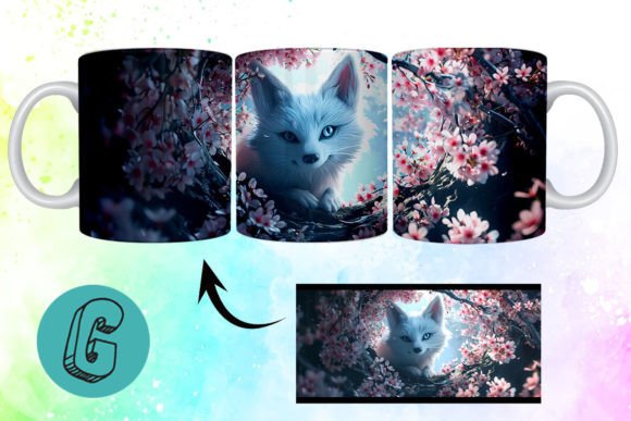 3D Valentine Fox Floral Mug Wrap 10 Digital Download