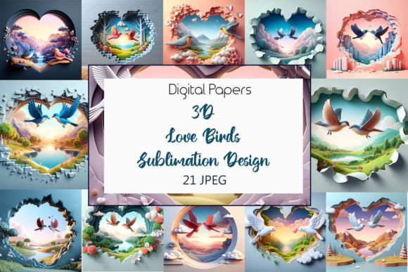Stunning 3D Love Birds Sublimation Design Collection