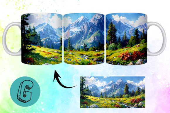 Stunning 3D Oil Paint Mountain Mug Wrap for DIY Projects