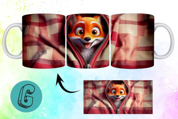 Valentine Cute Fox 3D Mug Wrap (03): A Charming Design Asset