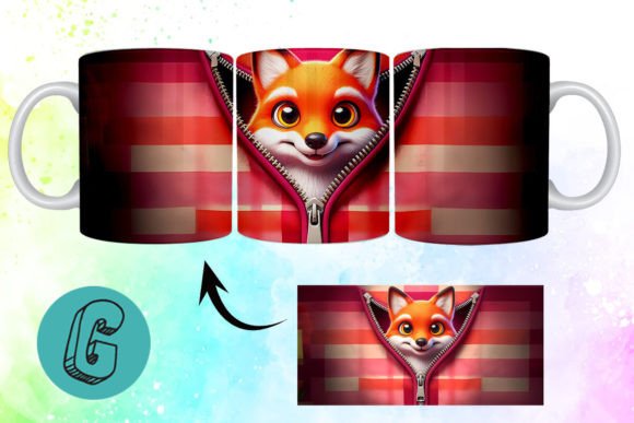 Valentine Cute Fox 3D Mug Wrap: A Charming Design Asset
