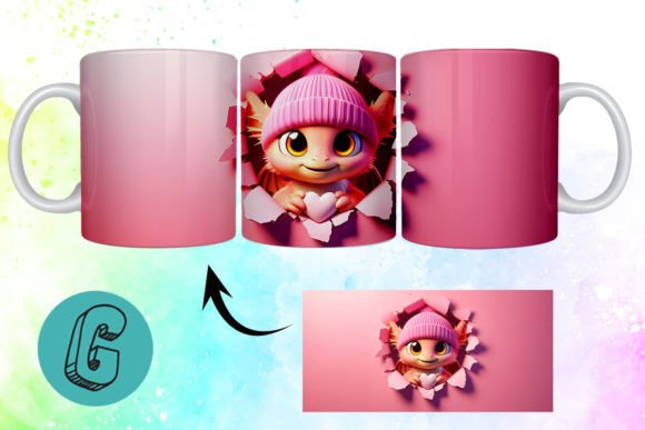 Valentine Dragon 3D Mug Wrap (87): A Unique Design Asset