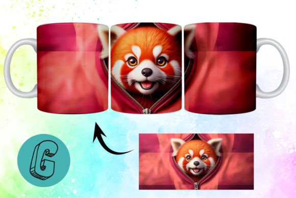 Valentine Red Panda 3D Mug Wrap (08): A Charming Design Asset