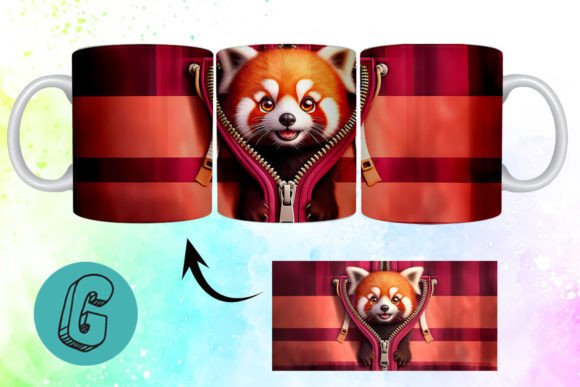 Valentine Red Panda 3D Mug Wrap: A Charming Design Asset