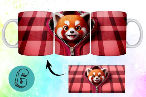 Valentine Red Panda 3D Mug Wrap: A Charming Design Asset